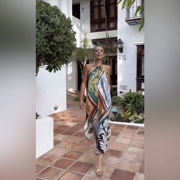 ZARA ~ COLLECTION PRINTED HALTER DRESS - Picture 6 of 12